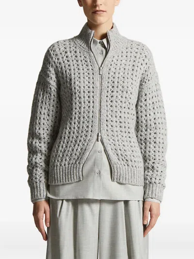 Peserico High-neck Open-knit Cardigan In Gray
