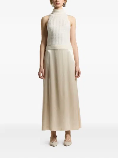 Peserico High-neck Satin Maxi Dress In Brown