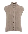 Peserico Chunky Ribbed Knitted Waistcoat With High Collar In Brown