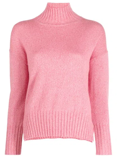 Peserico High-neck Side-slits Jumper In Pink