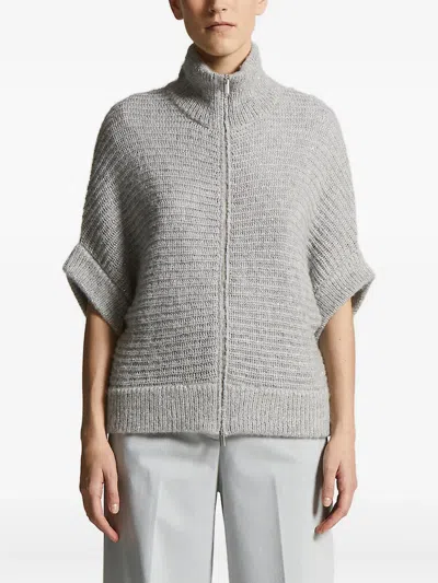 Peserico High-neck Zip-front Cardigan In Gray