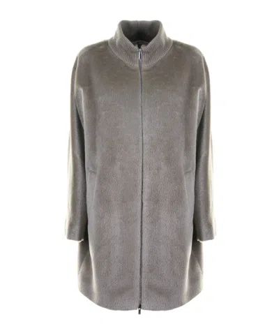 Peserico High-neck Zip-front Coat In Gray