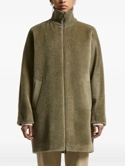 Peserico High-neck Zip-front Coat In Green