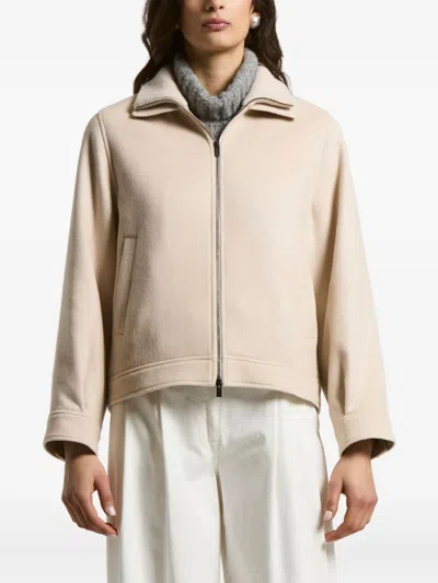 Peserico High-neck Zip-front Jacket In Neutral