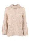 Peserico High Ribbed Collar Knitted Sweater In Pink