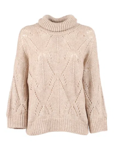 Peserico High Ribbed Collar Knitted Sweater In Pink