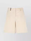 Peserico High Waist Cotton Shorts With Leather Detail In Neutral