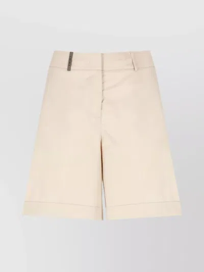 PESERICO HIGH WAIST COTTON SHORTS WITH LEATHER DETAIL