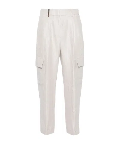 Peserico High-waist Cropped Trousers In Beige
