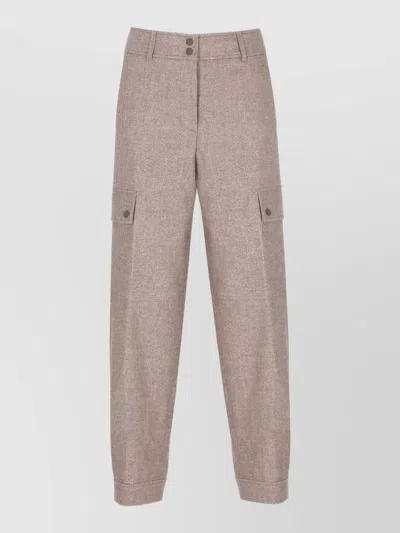 Peserico High Waist Straight Leg Pocket Detail Pants In Brown
