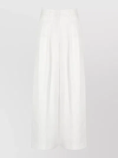 Peserico High Waist Straight Leg Viscose Linen Pants In White