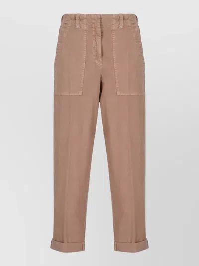 Peserico Relaxed Fit Antique Pink Trousers With Cuffed Hems In Brown