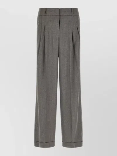Peserico Tailored Virgin Wool Stretch Trousers With Front Pleats In Gray