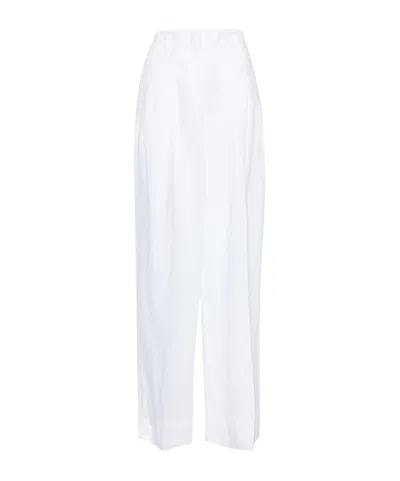 Peserico High-waist Wide-leg Linen Trousers In White