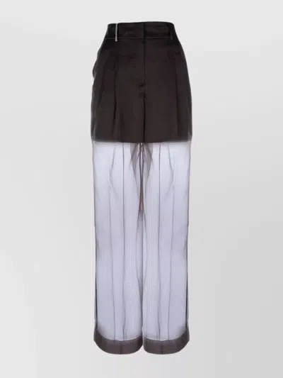 Peserico High Waist Wide Leg Trousers With Sheer Overlay In Black