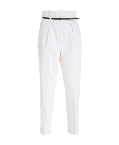 Peserico High-waisted Belted Tailored Trousers In White