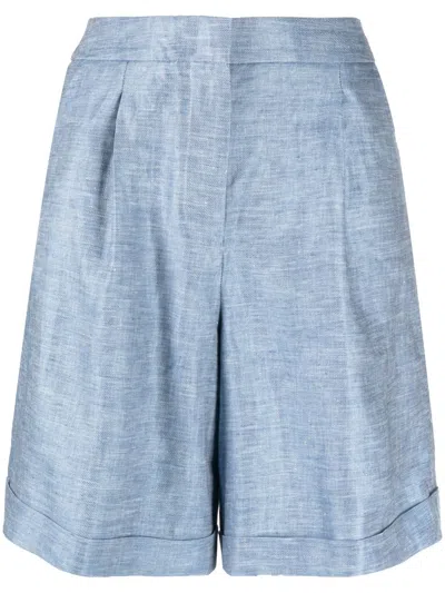 Peserico Linen Bermuda Shorts In Blue
