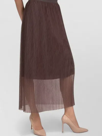 Peserico High Waisted Pleated Skirt Sheer Overlay In Brown