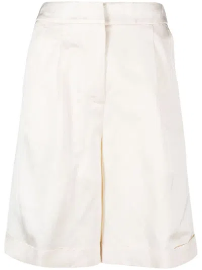 Peserico Pleated Tailored Cotton Shorts In Nude