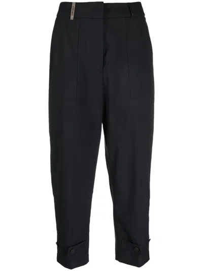 Peserico High-waisted Tapered Trousers In Blau