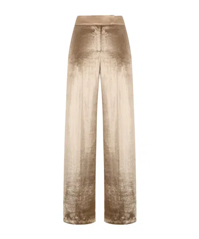 Peserico High-waisted Velvet Palazzo Trousers In Brown