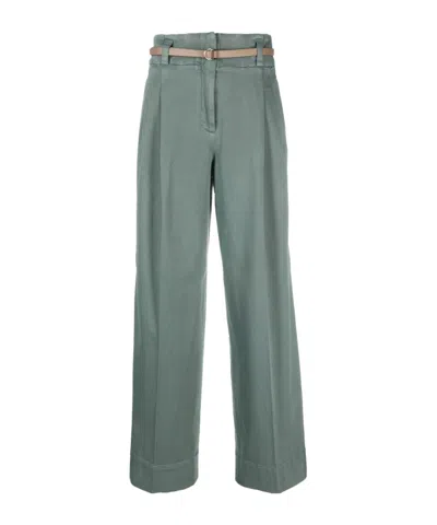 Peserico High-waisted Wide-leg Trousers In Green
