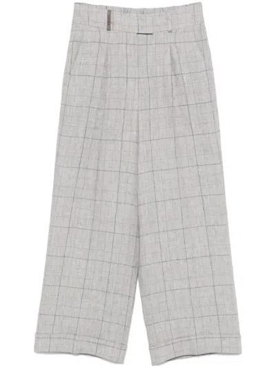 Peserico High-waisted Wide-legged Trousers With Subtle Check Pattern In White