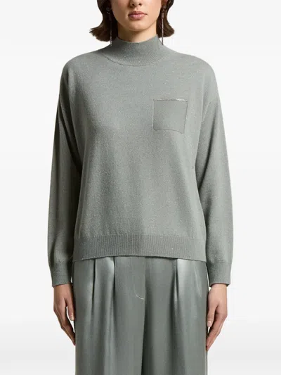 Peserico High-neck Chest-pocket Jumper In Green