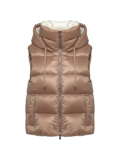 Peserico High-neck Hooded Gilet In Brown