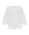 Peserico Grey Perforated Sweater With V-neck Three-quarter Length Sleeves