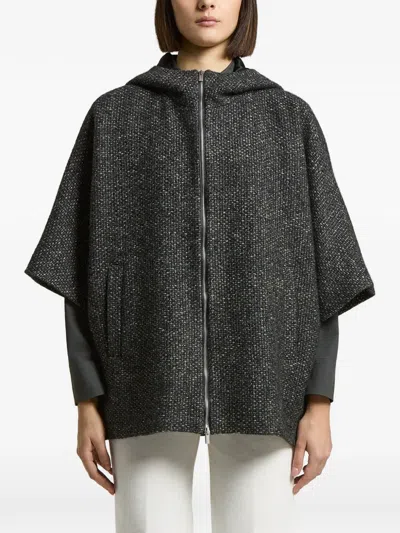 Peserico Hooded Bouclé-knit Cape In Gray