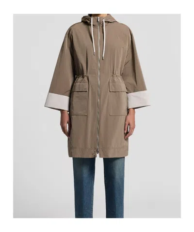 Peserico Hooded Drawstring Jacket In Brown