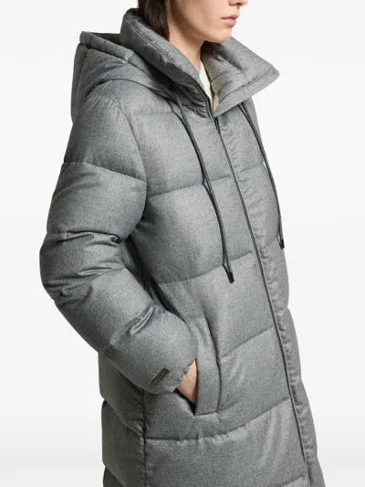 Peserico Hooded Padded Coat In Gray