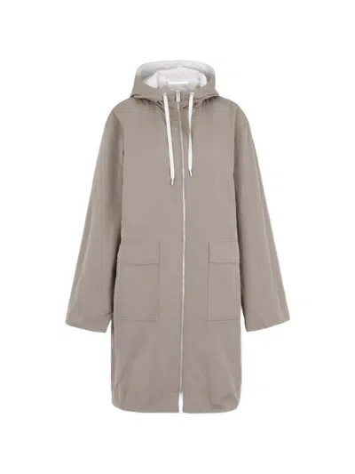 Peserico Hooded Pocket Coat In Brown