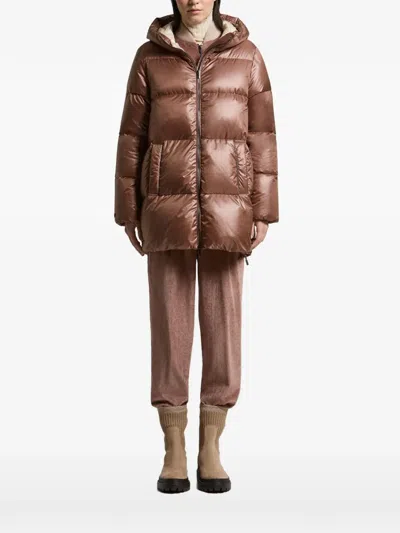 Peserico Hooded Quilted Jacket In Brown