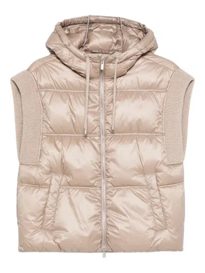 Peserico Hooded Quilted Vest In Brown