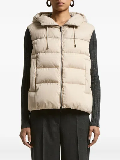 Peserico Hooded Quilted Vest In Neutral