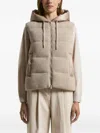 Peserico Hooded Ribbed Padded Vest In Neutral