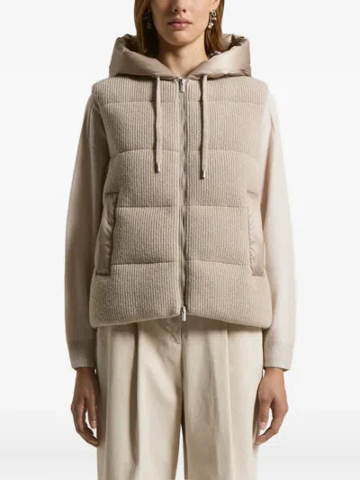 Peserico Hooded Ribbed Padded Vest In Neutral