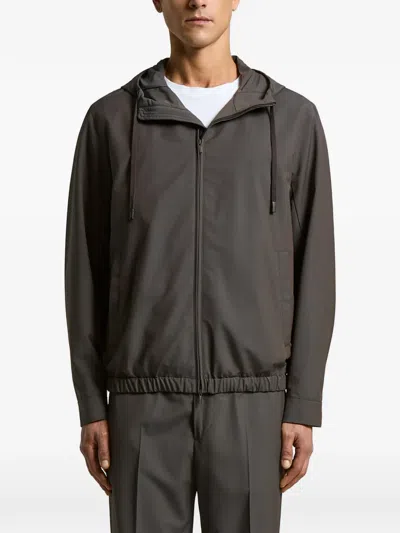Peserico Hooded Zip Jacket In Gray