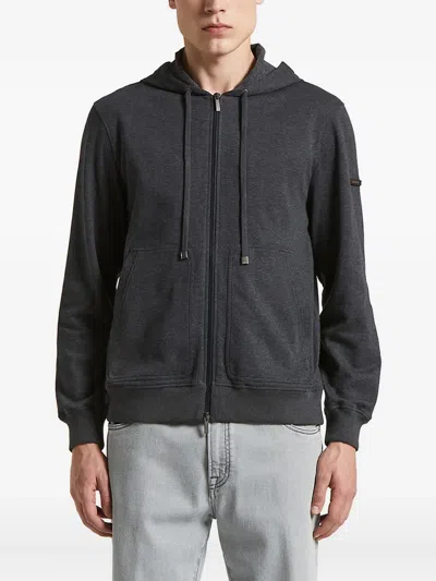 Peserico Hooded Zip-up Sweatshirt In Black