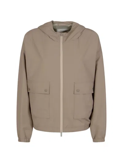Peserico Hooded Zip-up Jacket In Neutral