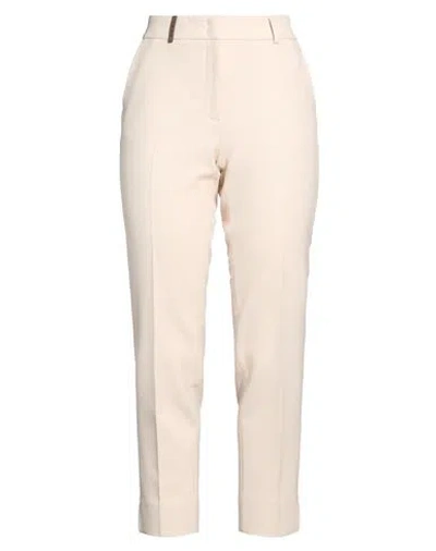 Peserico Icon 4718 Woman Pants Cream Size 8 Polyester, Viscose, Cotton, Elastane In Multi