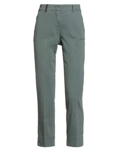 Peserico Icon 4718 Woman Pants Sage Green Size 14 Cotton, Elastane