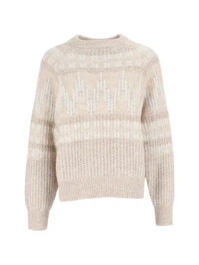 Peserico Intarsia-knit Raglan-sleeve Sweater In Neutral