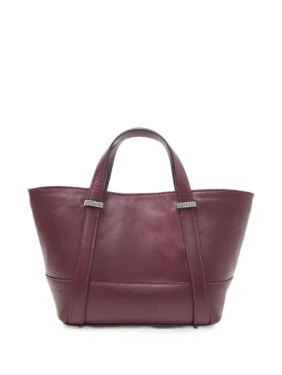 Peserico Itinera Beaded-trim Leather Tote Bag In Burgundy
