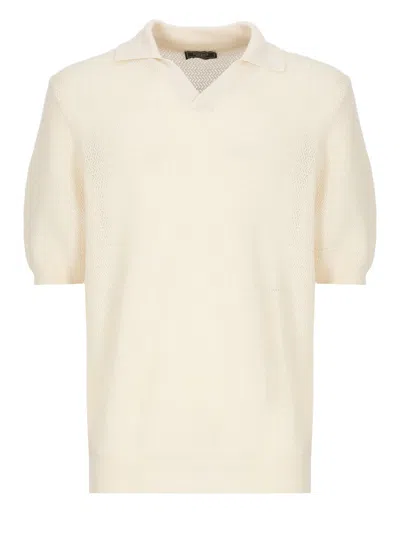 Peserico Ivory Cotton And Linen Polo Shirt In Beige