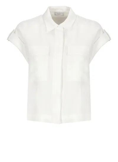 Peserico Casual Silk Blend Collared Neck Top In White