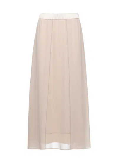 Peserico Ivory Midi Skirt With Volant Layers And Light Point Embellishments In White