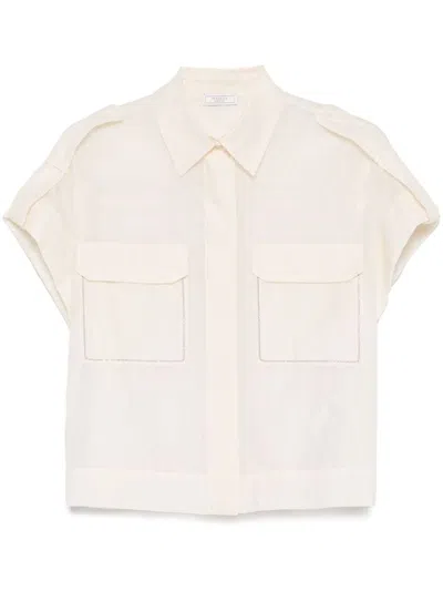 Peserico Ivory Semi-sheer Short-sleeved Shirt